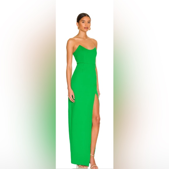 New NWT Superdown ryleigh strapless maxi dress green split hem revolve - Picture 2 of 7